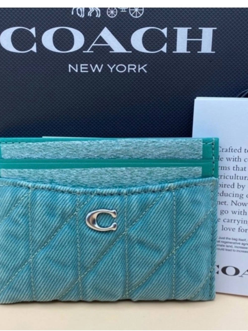 Coach Teal Quilted Card Sleeve with Silver 'C'